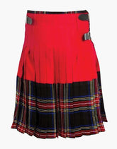 RED COTTON HYBRID KILT WITH BLACK STEWART TARTAN - scottish kilt jacket